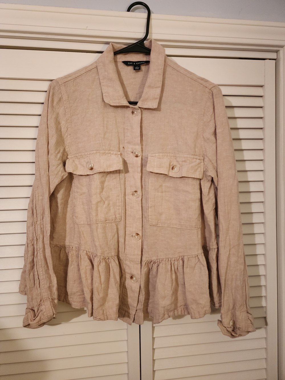 Zac & Rachel Beige Ruffle-Hem Utility Jacket